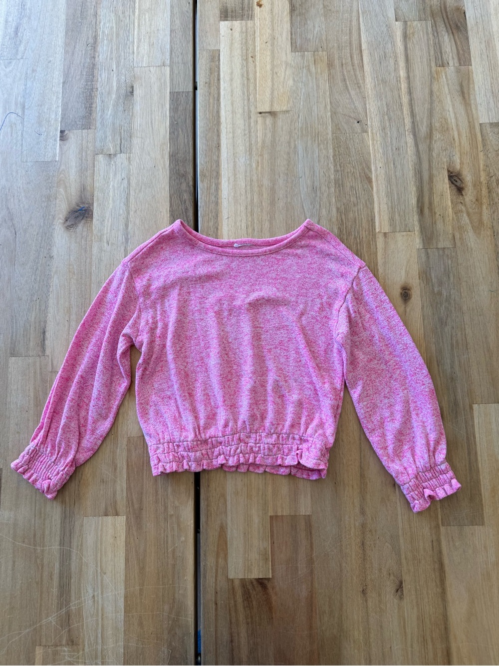 Girls Pink Heather Smocked Waist Long Sleeve Top 3T